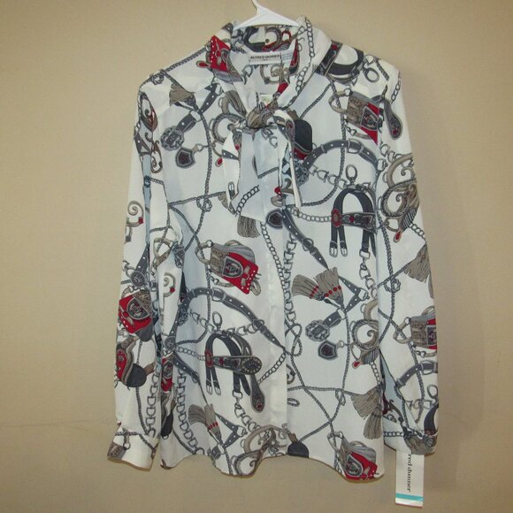 NWT Alfred Dunner Equestrian Saddle Bridle Stirrup Print Women Blouse Size 16W - Picture 1 of 4